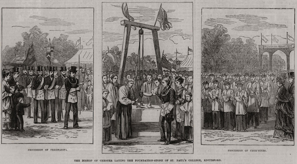 Bishop of Chester laying St. Paul's College keystone, Knutsford. Cheshire 1873